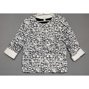 Chicos Blazer Jacket Womens 1 (Sz-Medium) Blue White Texture 3/4 Sleeves Pockets